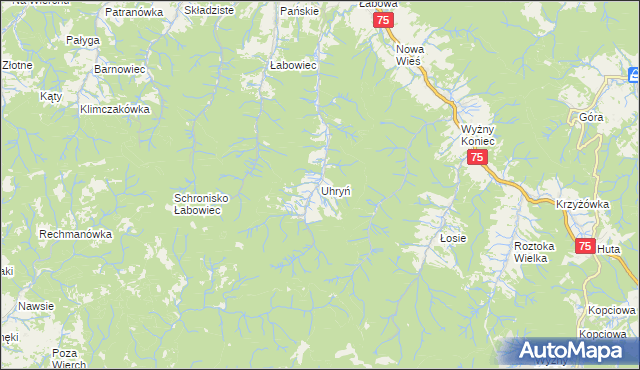 mapa Uhryń, Uhryń na mapie Targeo