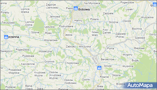 mapa Wilczyska gmina Bobowa, Wilczyska gmina Bobowa na mapie Targeo