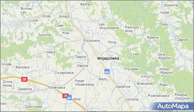 mapa Wojaszówka, Wojaszówka na mapie Targeo