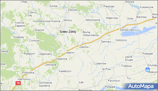 mapa Zielonki gmina Solec-Zdrój, Zielonki gmina Solec-Zdrój na mapie Targeo