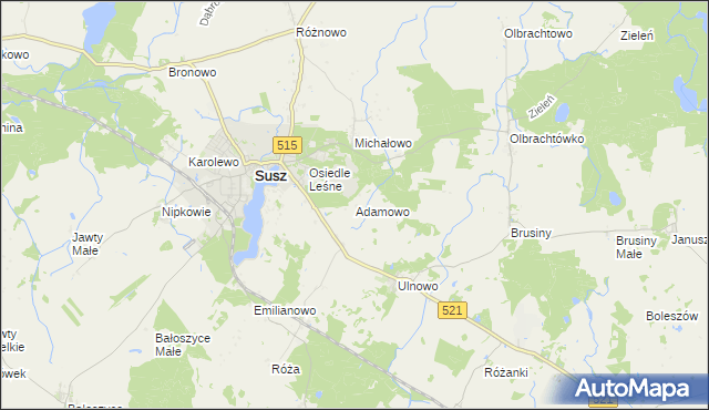 mapa Adamowo gmina Susz, Adamowo gmina Susz na mapie Targeo