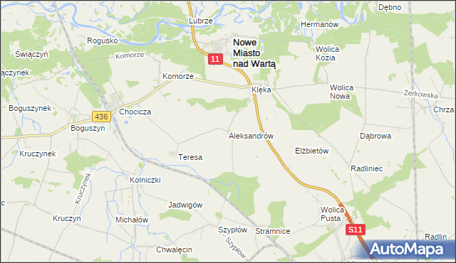 mapa Aleksandrów gmina Nowe Miasto nad Wartą, Aleksandrów gmina Nowe Miasto nad Wartą na mapie Targeo