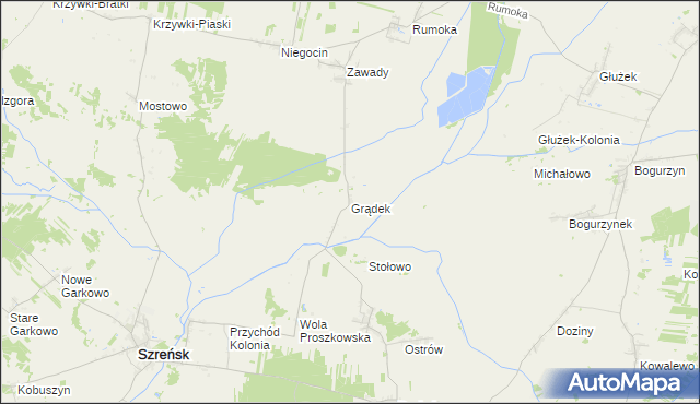 mapa Grądek gmina Szreńsk, Grądek gmina Szreńsk na mapie Targeo