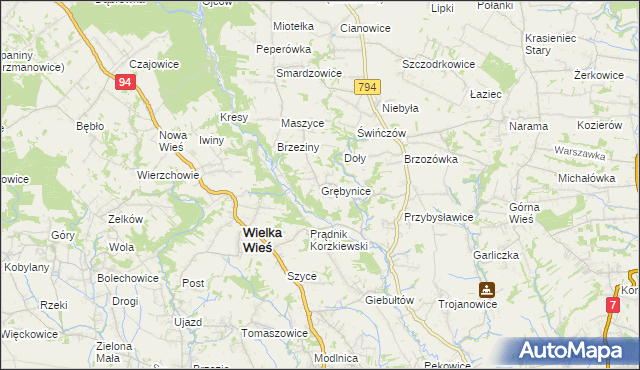 mapa Grębynice, Grębynice na mapie Targeo