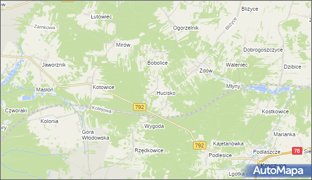 mapa Hucisko gmina Włodowice, Hucisko gmina Włodowice na mapie Targeo