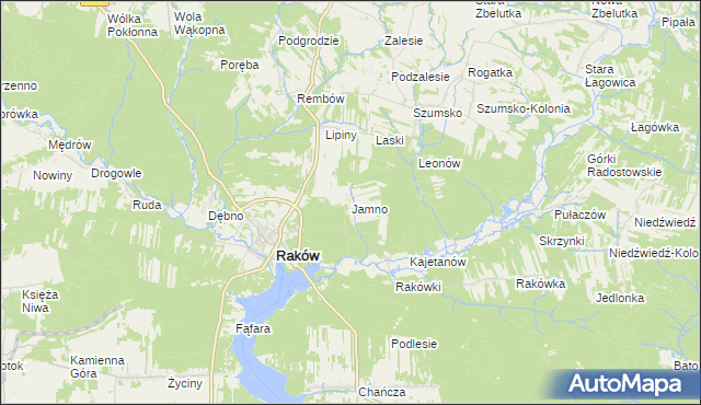 mapa Jamno gmina Raków, Jamno gmina Raków na mapie Targeo