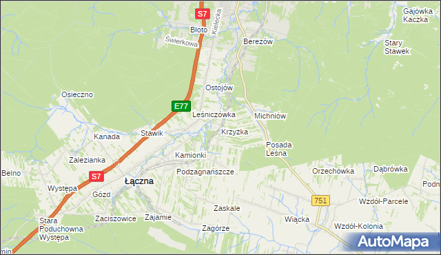 mapa Krzyżka, Krzyżka na mapie Targeo