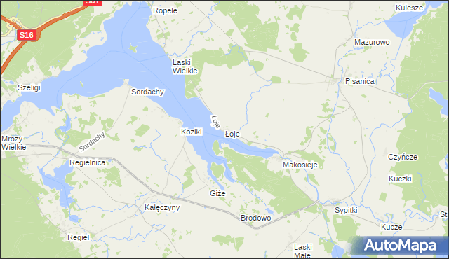 mapa Łoje gmina Kalinowo, Łoje gmina Kalinowo na mapie Targeo