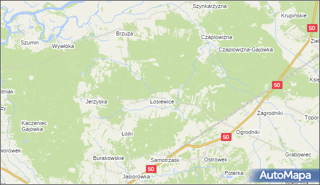 mapa Łosiewice Gajówka, Łosiewice Gajówka na mapie Targeo