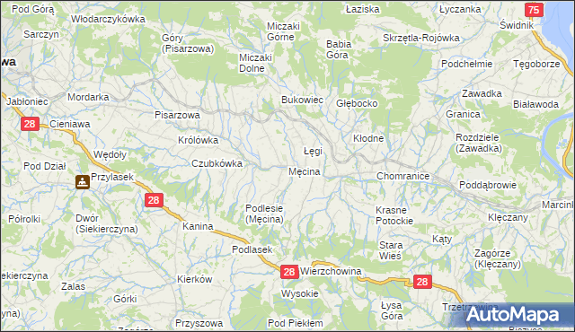 mapa Męcina, Męcina na mapie Targeo