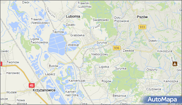 mapa Nieboczowy, Nieboczowy na mapie Targeo