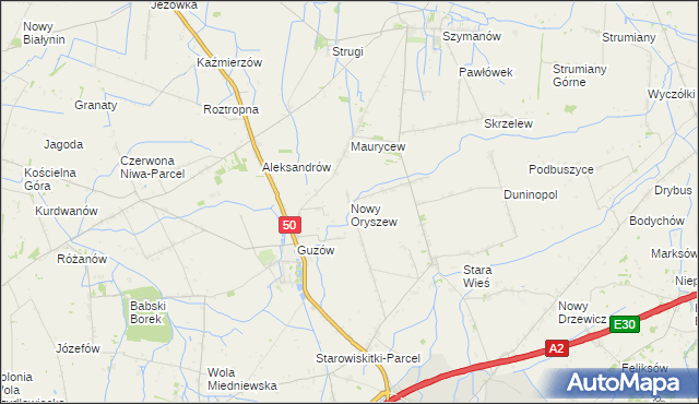 mapa Nowy Oryszew, Nowy Oryszew na mapie Targeo