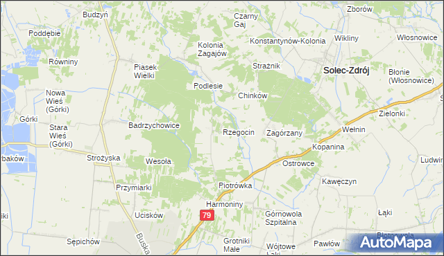 mapa Rzegocin gmina Nowy Korczyn, Rzegocin gmina Nowy Korczyn na mapie Targeo