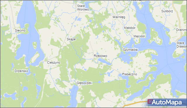 mapa Rzepowo gmina Czaplinek, Rzepowo gmina Czaplinek na mapie Targeo