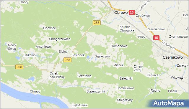 mapa Sąsieczno gmina Obrowo, Sąsieczno gmina Obrowo na mapie Targeo