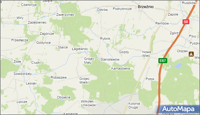 mapa Stanisławów gmina Złoczew, Stanisławów gmina Złoczew na mapie Targeo