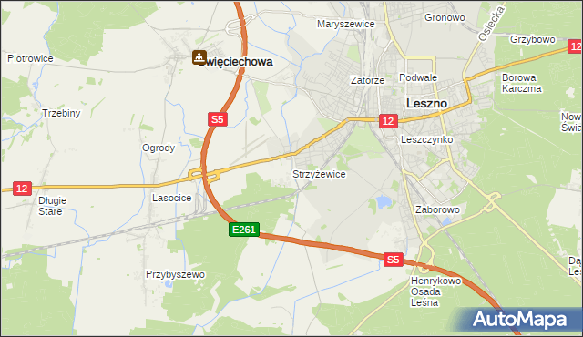 mapa Strzyżewice gmina Święciechowa, Strzyżewice gmina Święciechowa na mapie Targeo