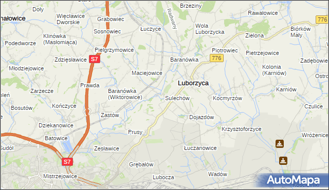 mapa Sulechów gmina Kocmyrzów-Luborzyca, Sulechów gmina Kocmyrzów-Luborzyca na mapie Targeo