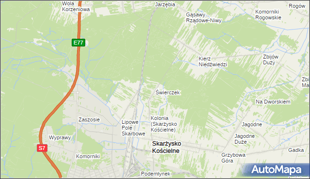 mapa Świerczek gmina Skarżysko Kościelne, Świerczek gmina Skarżysko Kościelne na mapie Targeo