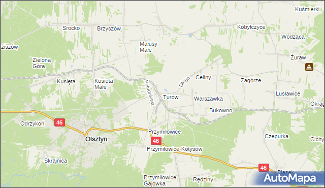 mapa Turów gmina Olsztyn, Turów gmina Olsztyn na mapie Targeo