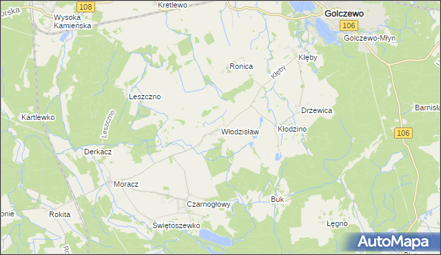 mapa Włodzisław gmina Przybiernów, Włodzisław gmina Przybiernów na mapie Targeo