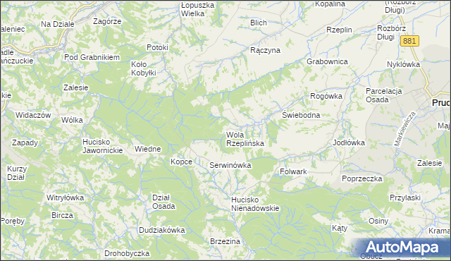 mapa Wola Rzeplińska, Wola Rzeplińska na mapie Targeo