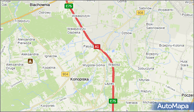 mapa Wygoda gmina Konopiska, Wygoda gmina Konopiska na mapie Targeo