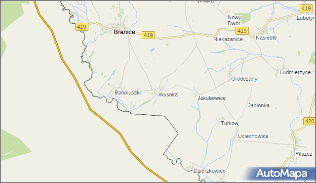 mapa Wysoka gmina Branice, Wysoka gmina Branice na mapie Targeo