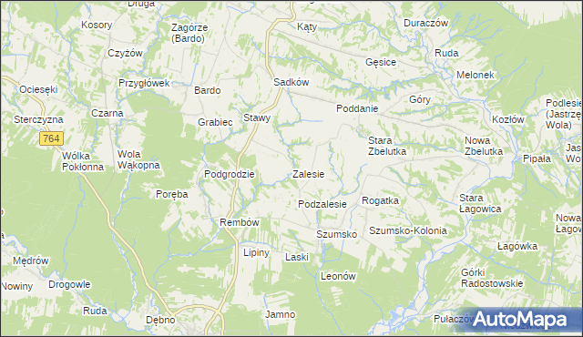 mapa Zalesie gmina Raków, Zalesie gmina Raków na mapie Targeo