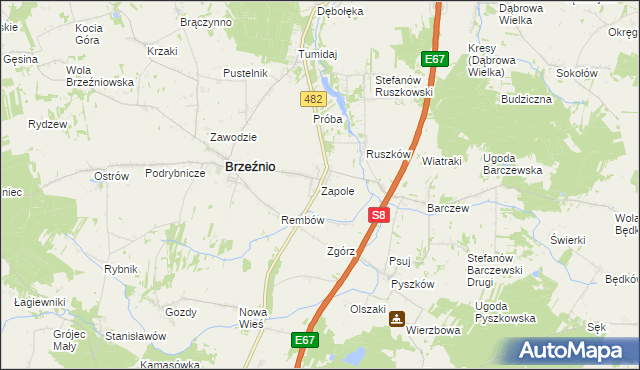 mapa Zapole gmina Brzeźnio, Zapole gmina Brzeźnio na mapie Targeo