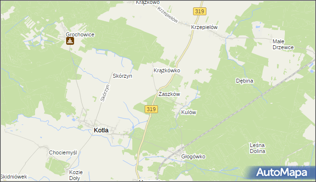 mapa Zaszków gmina Kotla, Zaszków gmina Kotla na mapie Targeo