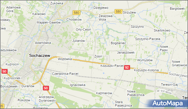 mapa Zosin gmina Sochaczew, Zosin gmina Sochaczew na mapie Targeo