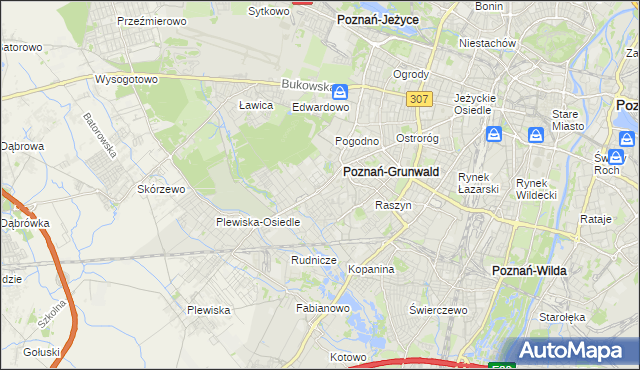 mapa Grunwald gmina Poznań, Grunwald gmina Poznań na mapie Targeo