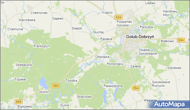 mapa Olszówka gmina Golub-Dobrzyń, Olszówka gmina Golub-Dobrzyń na mapie Targeo