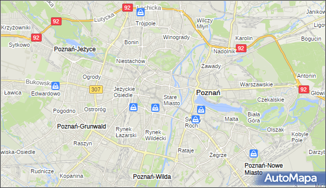 mapa Stare Miasto gmina Poznań, Stare Miasto gmina Poznań na mapie Targeo