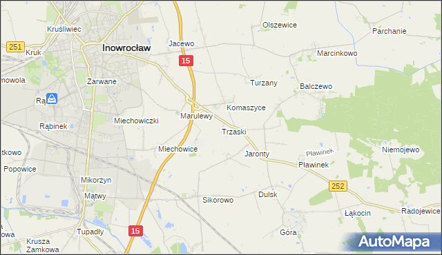 mapa Trzaski gmina Inowrocław, Trzaski gmina Inowrocław na mapie Targeo