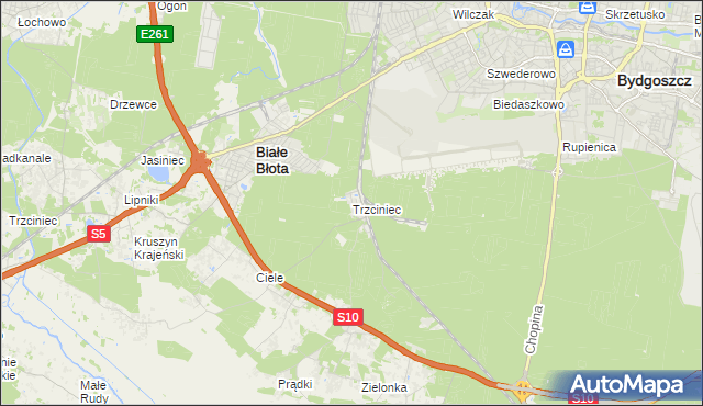 mapa Trzciniec gmina Białe Błota, Trzciniec gmina Białe Błota na mapie Targeo