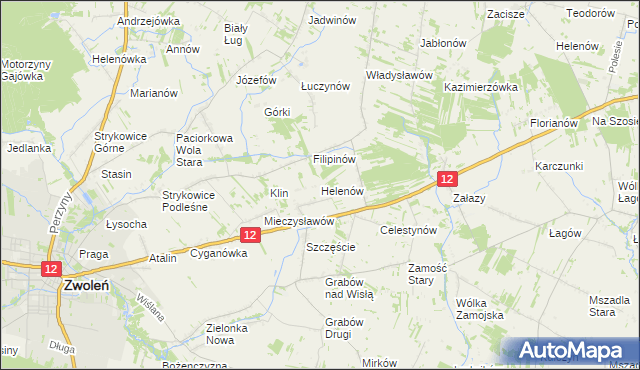 mapa Helenów gmina Zwoleń, Helenów gmina Zwoleń na mapie Targeo
