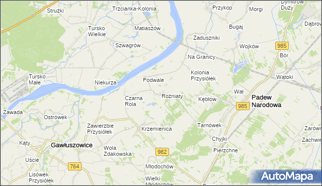 mapa Rożniaty gmina Padew Narodowa, Rożniaty gmina Padew Narodowa na mapie Targeo