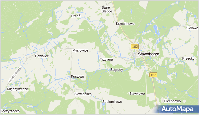 mapa Trzciana gmina Sławoborze, Trzciana gmina Sławoborze na mapie Targeo