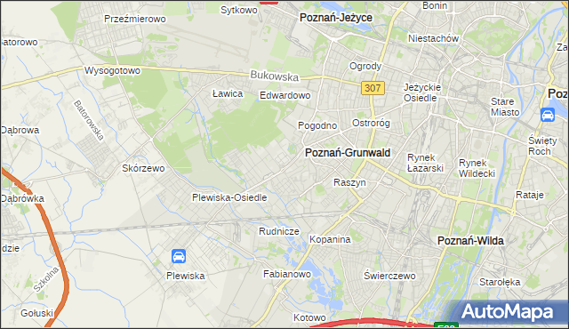 mapa Grunwald gmina Poznań, Grunwald gmina Poznań na mapie Targeo