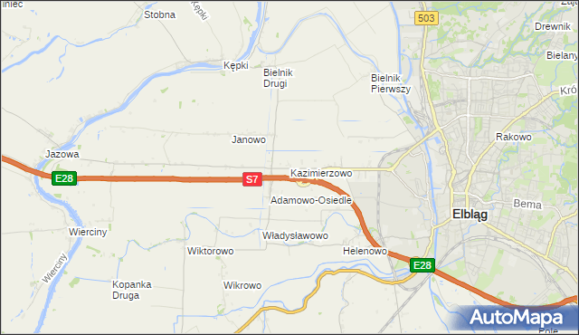 mapa Kazimierzowo gmina Elbląg, Kazimierzowo gmina Elbląg na mapie Targeo