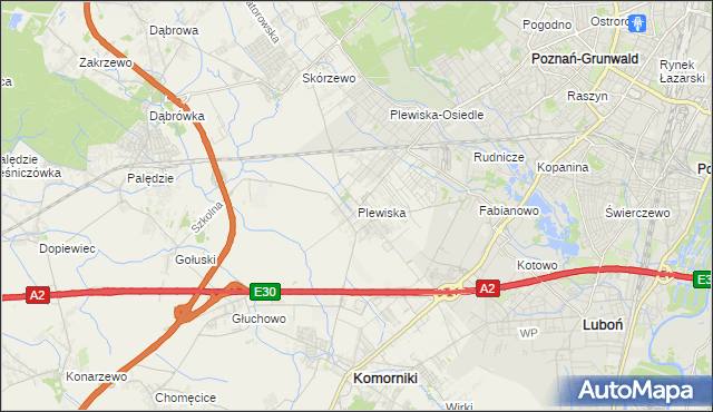 mapa Plewiska gmina Komorniki, Plewiska gmina Komorniki na mapie Targeo