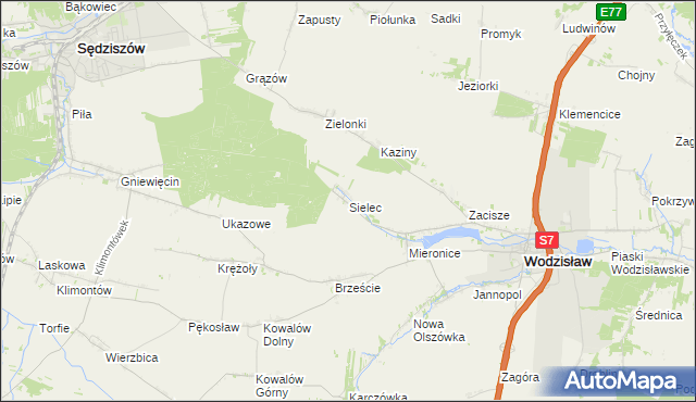 mapa Sielec gmina Wodzisław, Sielec gmina Wodzisław na mapie Targeo