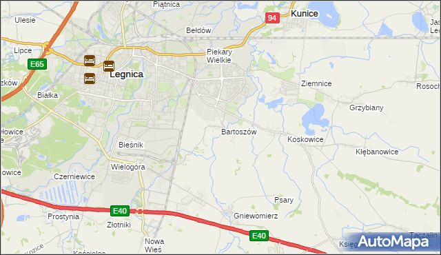 mapa Bartoszów gmina Legnickie Pole, Bartoszów gmina Legnickie Pole na mapie Targeo