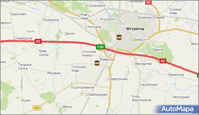 mapa Białężyce, Białężyce na mapie Targeo