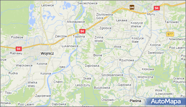 mapa Błonie gmina Tarnów, Błonie gmina Tarnów na mapie Targeo