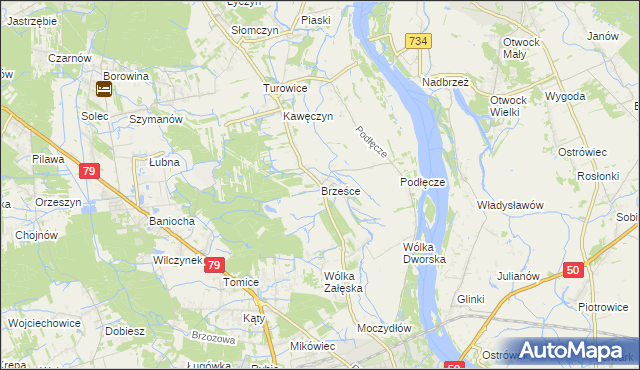 mapa Brześce gmina Góra Kalwaria, Brześce gmina Góra Kalwaria na mapie Targeo