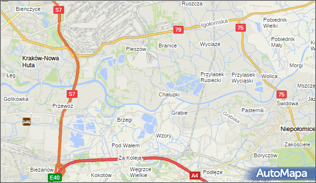 mapa Chałupki gmina Kraków, Chałupki gmina Kraków na mapie Targeo