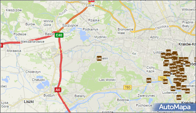 mapa Chełm gmina Kraków, Chełm gmina Kraków na mapie Targeo